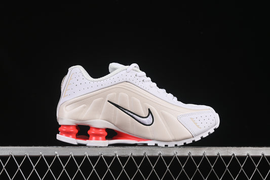 Nike Shox R4
	•	Upper Colors: White and beige with perforated