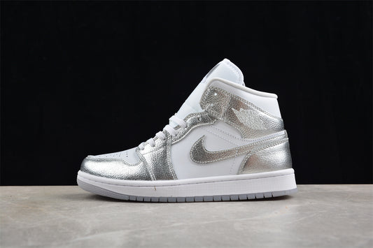 Air Jordan 1 Mid – White & Metallic Silver Edition